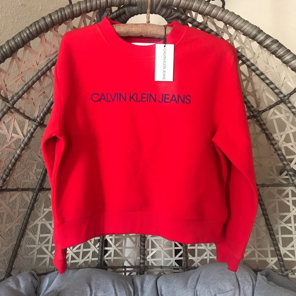 Calvin Klein Sweaters - Calvin Klein crop logo print sweatshirt- Red